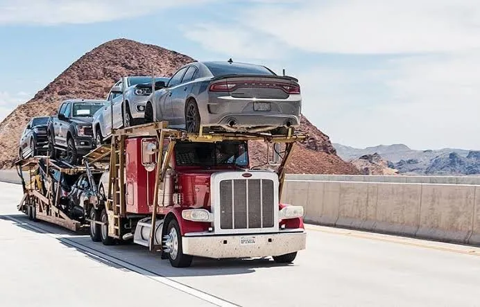 Carrier loaded with vehicles